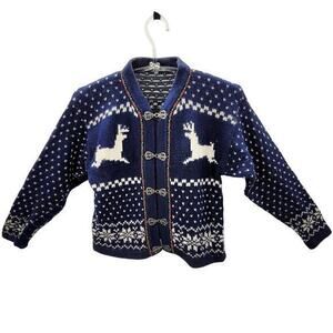 Skyr Vintage Reindeer Nordic Fair Isle‎ Metal Toggle Cardigan Sweater Jacket